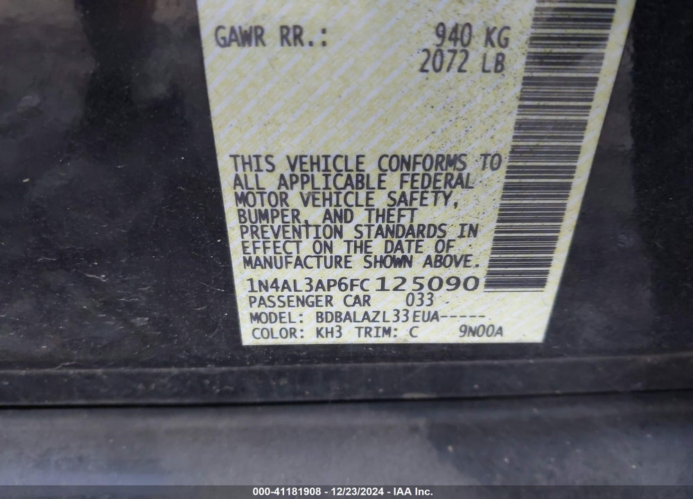 2015 NISSAN ALTIMA 2.5 VIN: 1N4AL3AP6FC125090