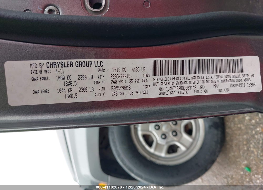2011 JEEP PATRIOT VIN: 1J4NT1GA8BD203449