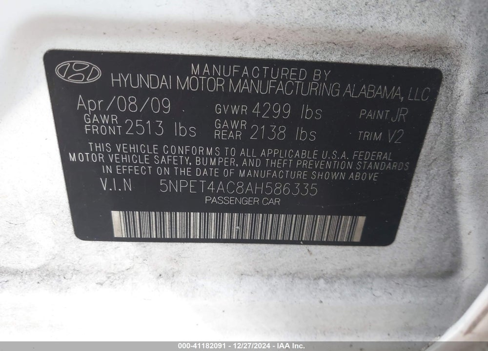 2010 HYUNDAI SONATA GLS VIN: 5NPET4AC8AH586335