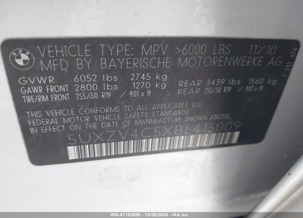 2011 BMW X5 XDRIVE35I/XDRIVE35I PREMIUM/XDRIVE35I SPORT ACTIVITY VIN: 5UXZV4C5XBL415009