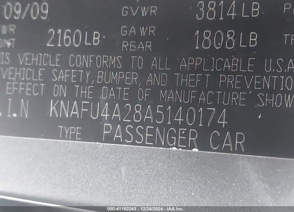 2010 KIA FORTE VIN: KNAFU4A28A5140174