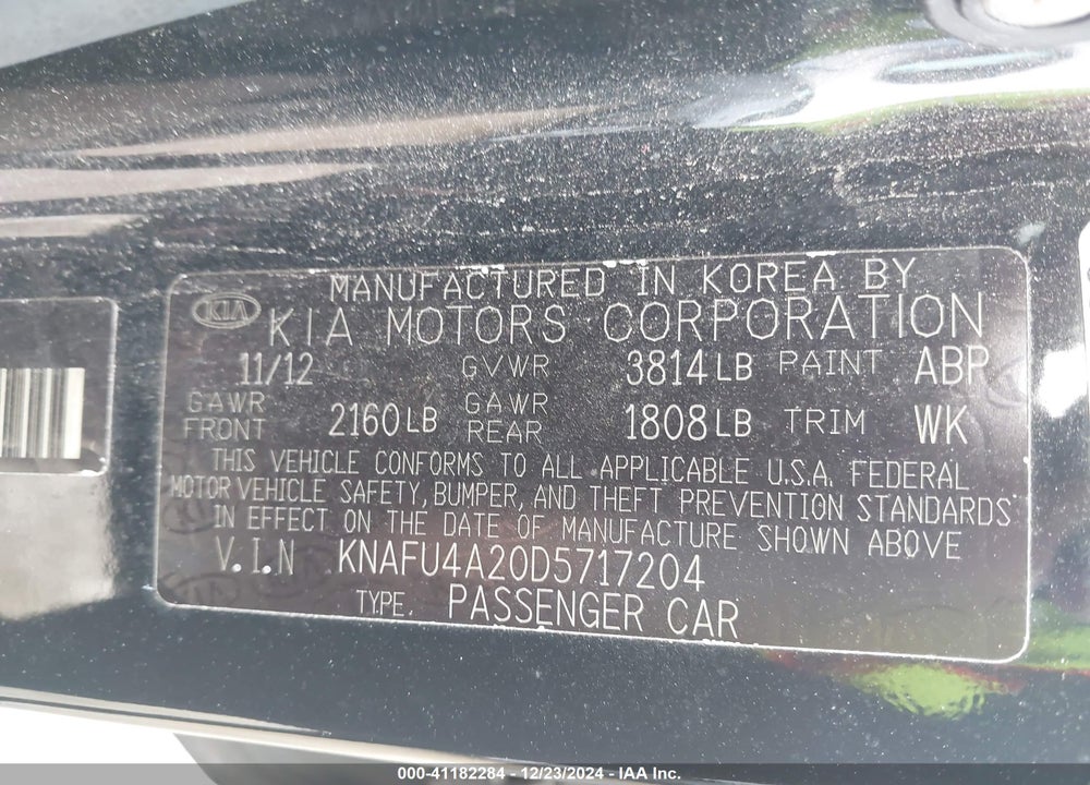 2013 KIA FORTE EX VIN: KNAFU4A20D5717204