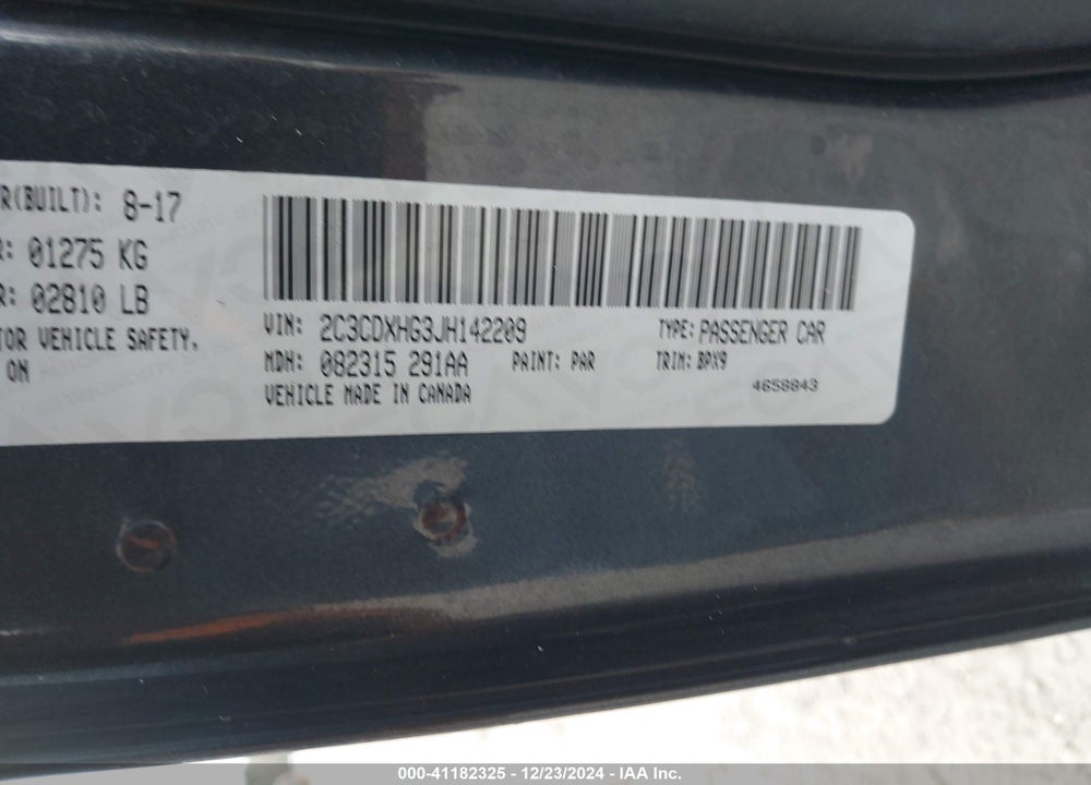 2018 DODGE CHARGER VIN: 2C3CDXHG3JH142209