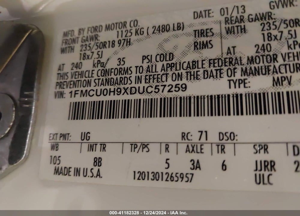 2013 FORD ESCAPE SEL VIN: 1FMCU0H9XDUC57259