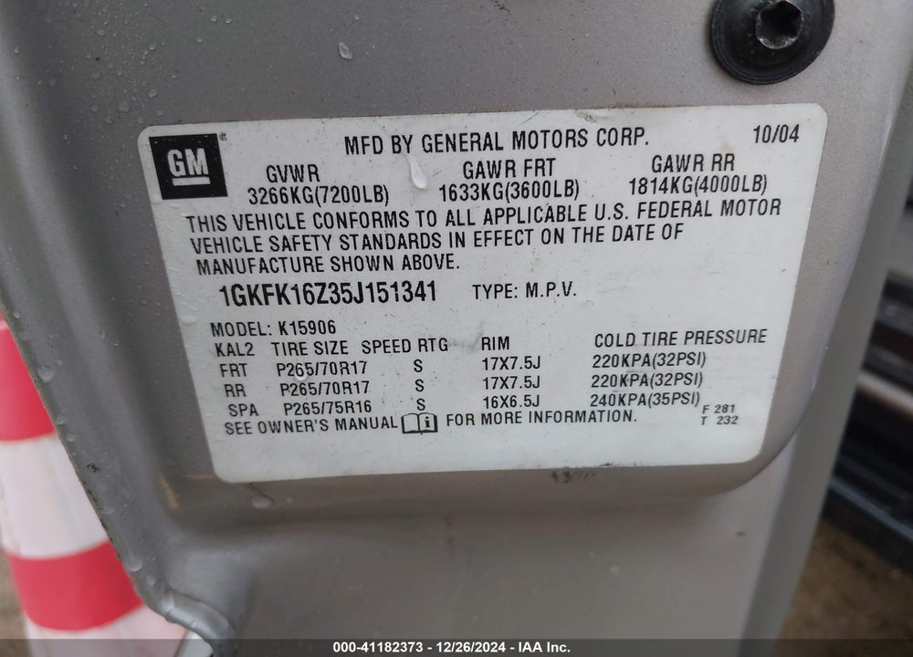 2005 GMC YUKON XL 1500 SLT VIN: 1GKFK16Z35J151341