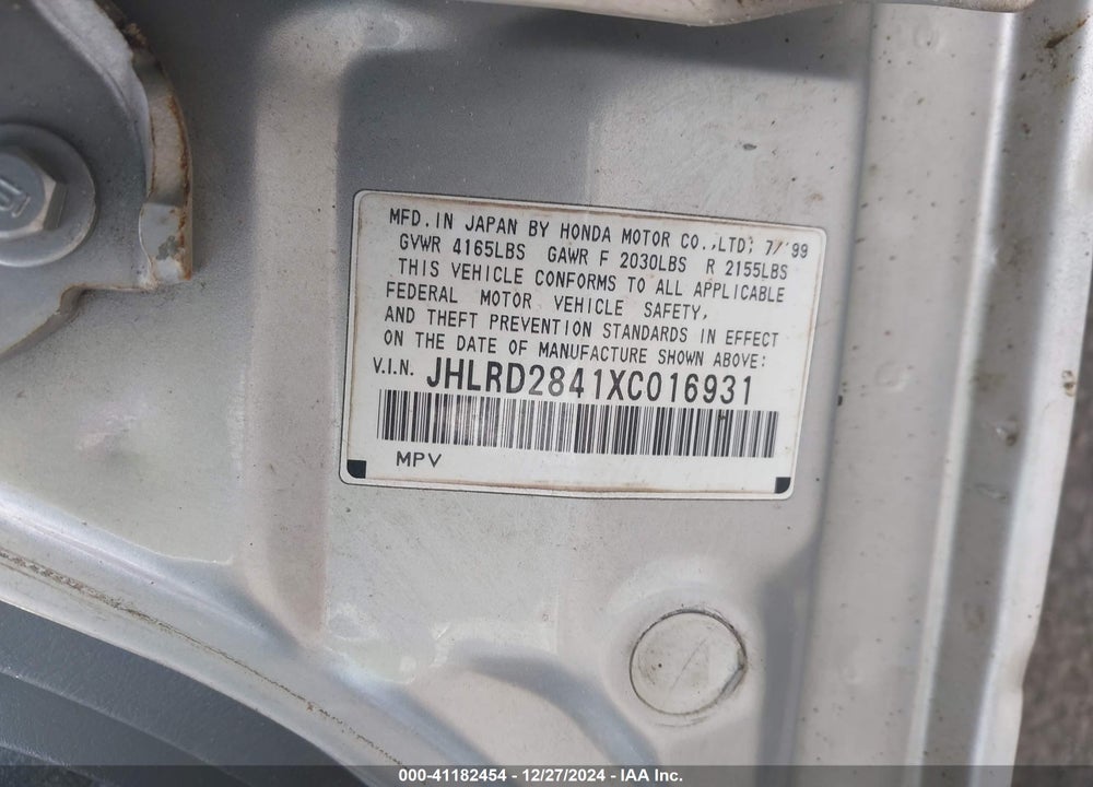 1999 HONDA CR-V LX VIN: JHLRD2841XC016931