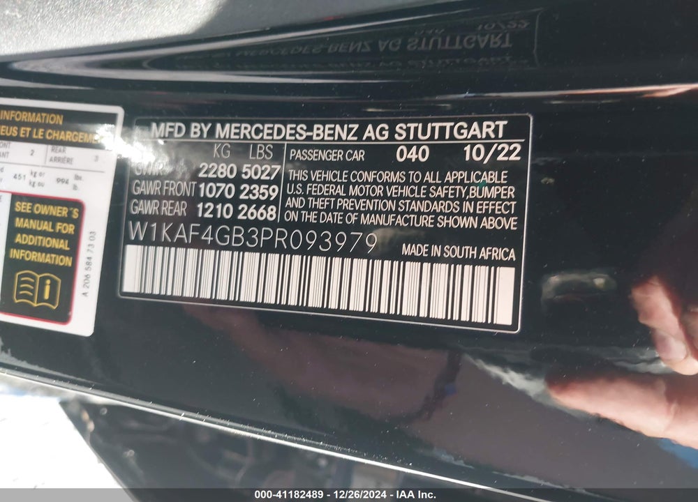 2023 MERCEDES-BENZ C 300 SEDAN VIN: W1KAF4GB3PR093979