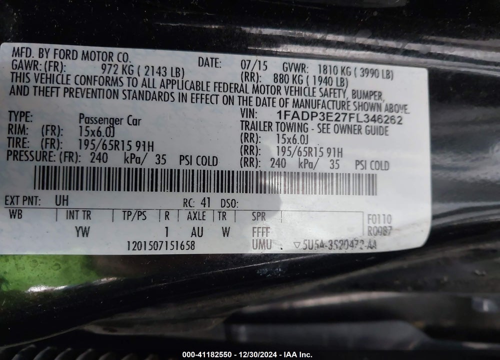 2015 FORD FOCUS VIN: 1FADP3E27FL346262
