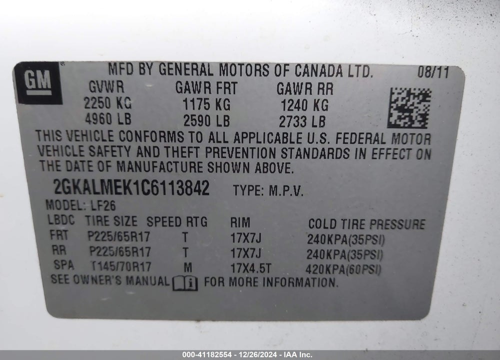 2012 GMC TERRAIN SLE-1 VIN: 2GKALMEK1C6113842