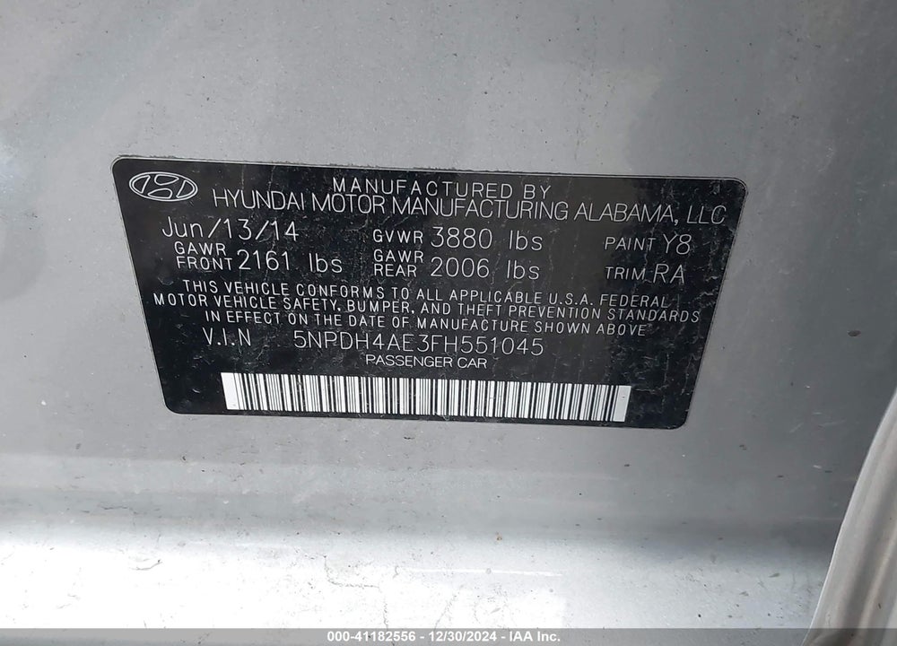 2015 HYUNDAI ELANTRA SE VIN: 5NPDH4AE3FH551045