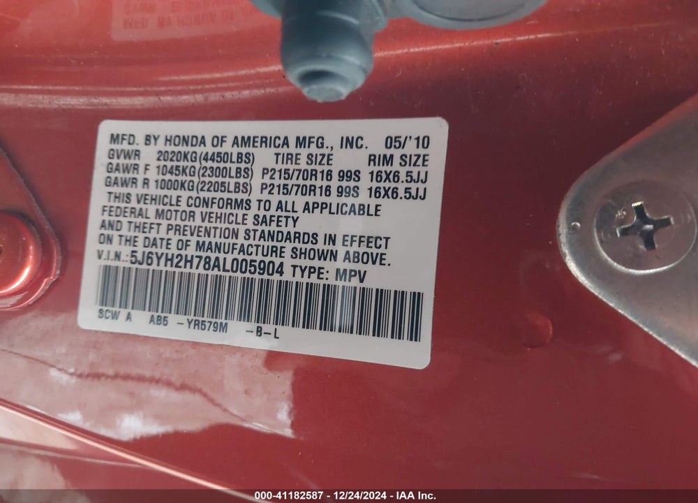 2010 HONDA ELEMENT EX VIN: 5J6YH2H78AL005904