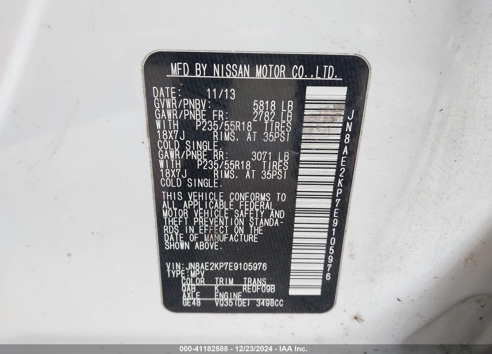 2014 NISSAN QUEST LE VIN: JN8AE2KP7E9105976