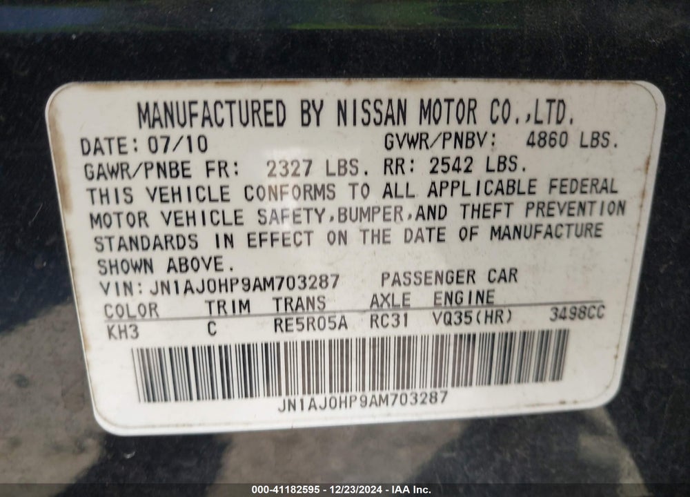 2010 INFINITI EX35 VIN: JN1AJ0HP9AM703287