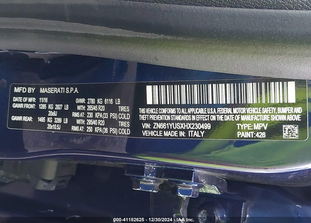 2017 MASERATI LEVANTE S VIN: ZN661YUSXHX230499