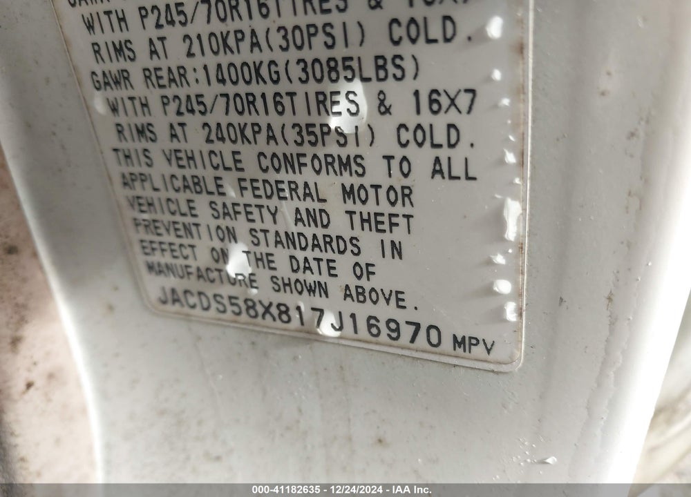 2001 ISUZU TROOPER VIN: JACDS58X817J16970