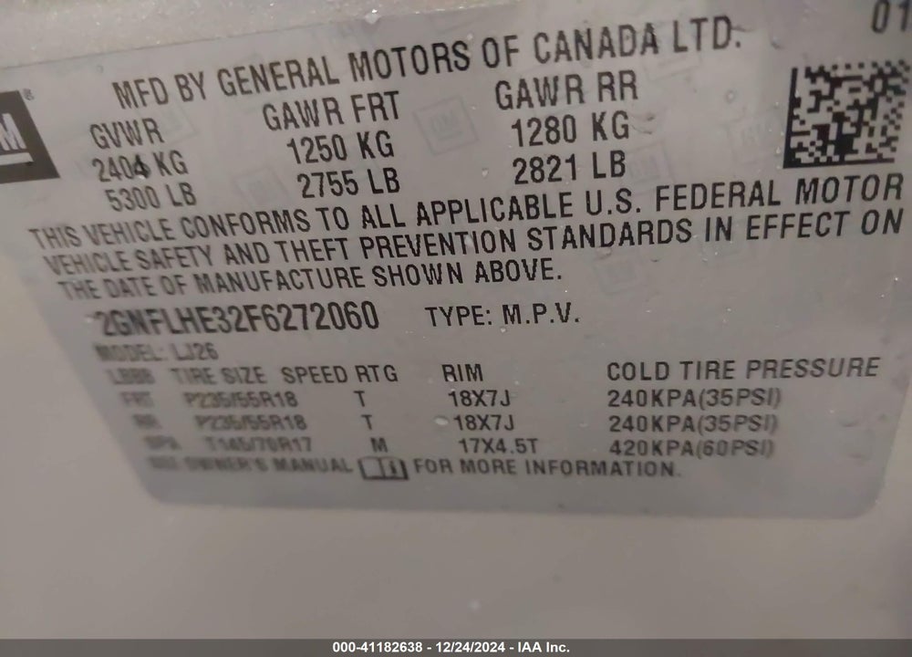 2015 CHEVROLET EQUINOX VIN: 2GNFLHE32F6272060