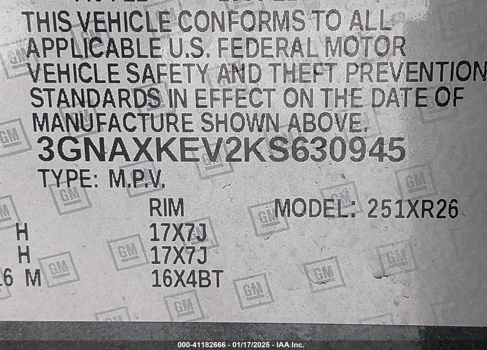 2019 CHEVROLET EQUINOX LT VIN: 3GNAXKEV2KS630945