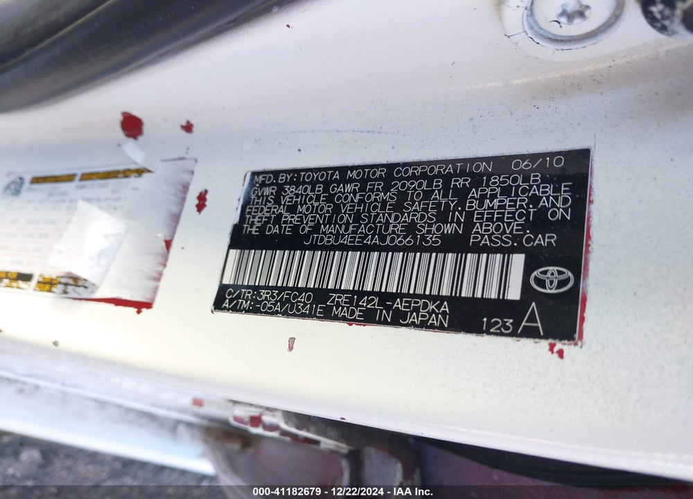 2010 TOYOTA COROLLA LE VIN: JTDBU4EE4AJ066135