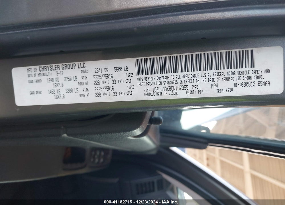 2012 JEEP LIBERTY SPORT VIN: 1C4PJMAK8CW167355