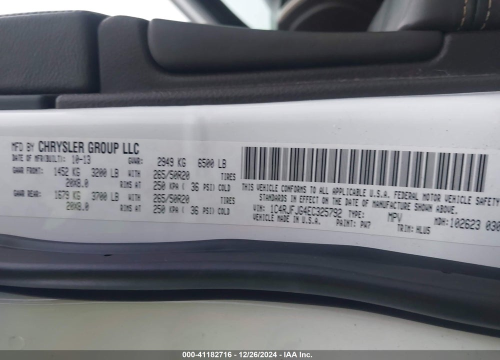 2014 JEEP GRAND CHEROKEE SUMMIT VIN: 1C4RJFJG4EC325792