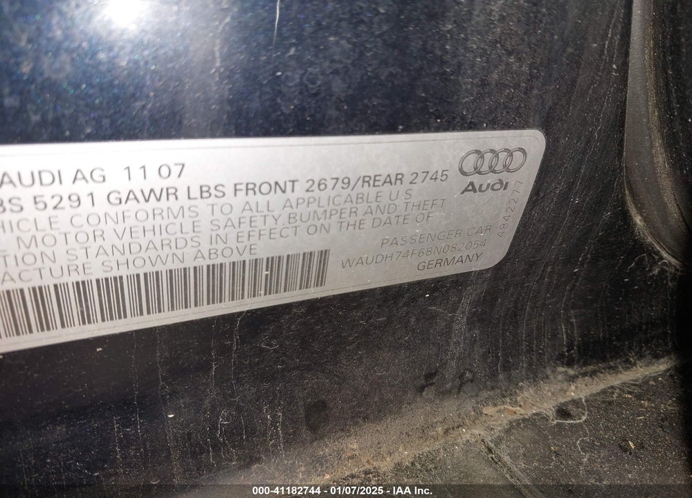 2008 AUDI A6 VIN: WAUDH74F68N082054