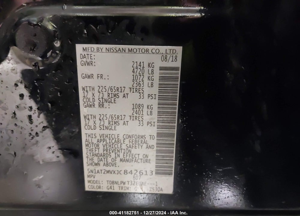 2018 NISSAN ROGUE S VIN: 5N1AT2MVXJC842613