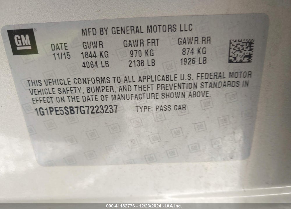 2016 CHEVROLET CRUZE LIMITED 1LT AUTO VIN: 1G1PE5SB7G7223237