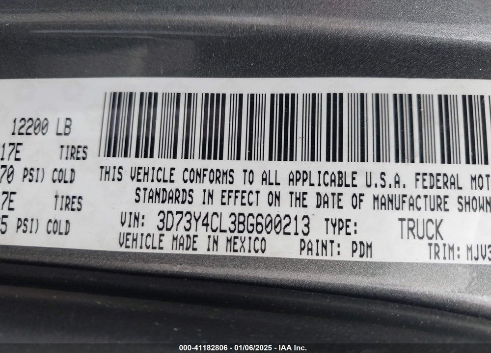 2011 RAM 3500 SLT VIN: 3D73Y4CL3BG600213
