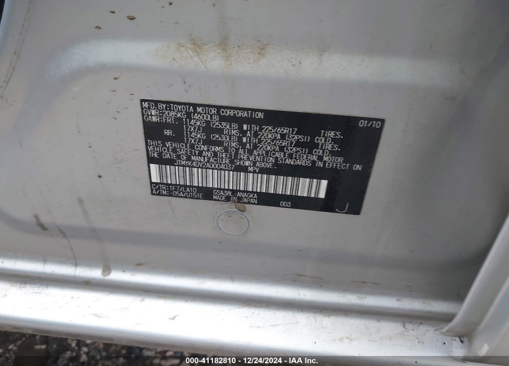 2010 TOYOTA RAV4 VIN: JTMYK4DV2AD004037
