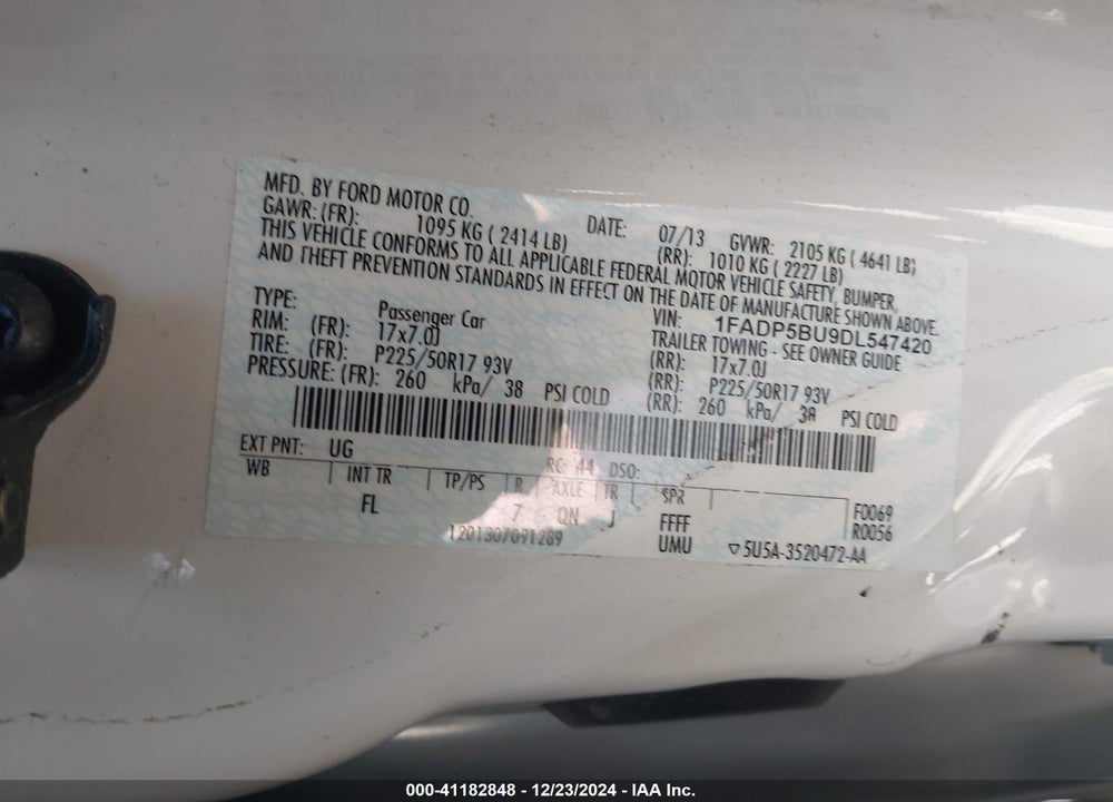 2013 FORD C-MAX HYBRID VIN: 1FADP5BU9DL547420