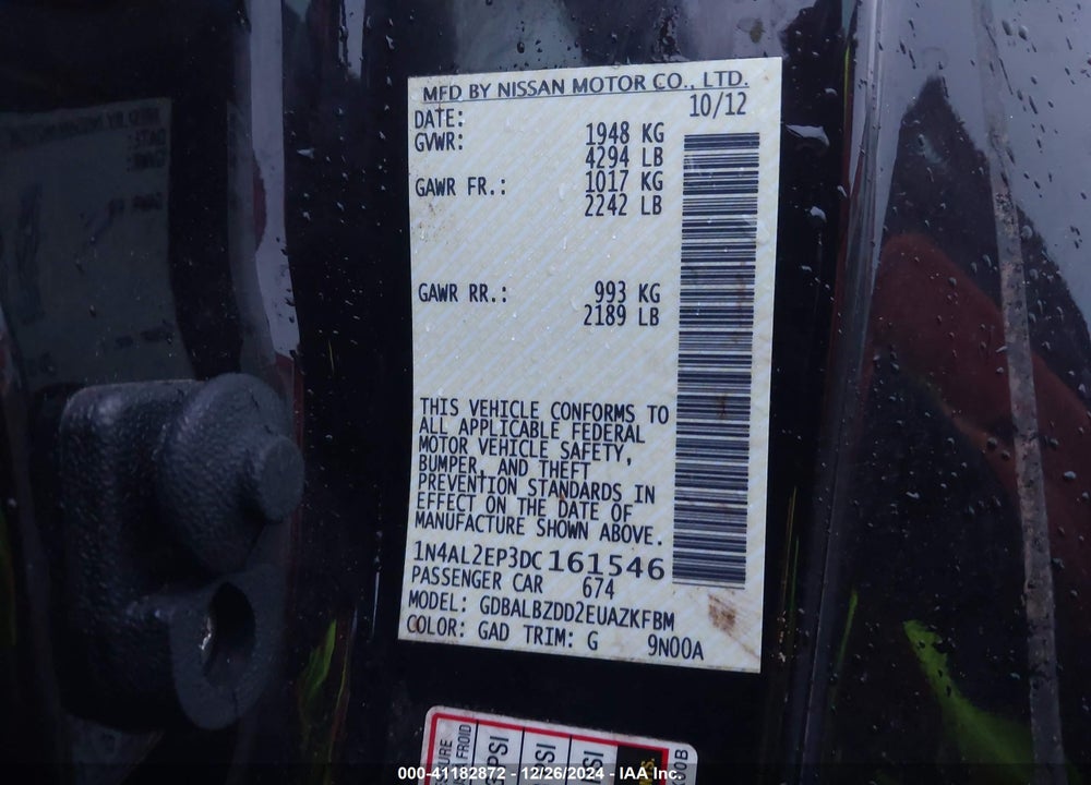 2013 NISSAN ALTIMA 2.5 S VIN: 1N4AL2EP3DC161546
