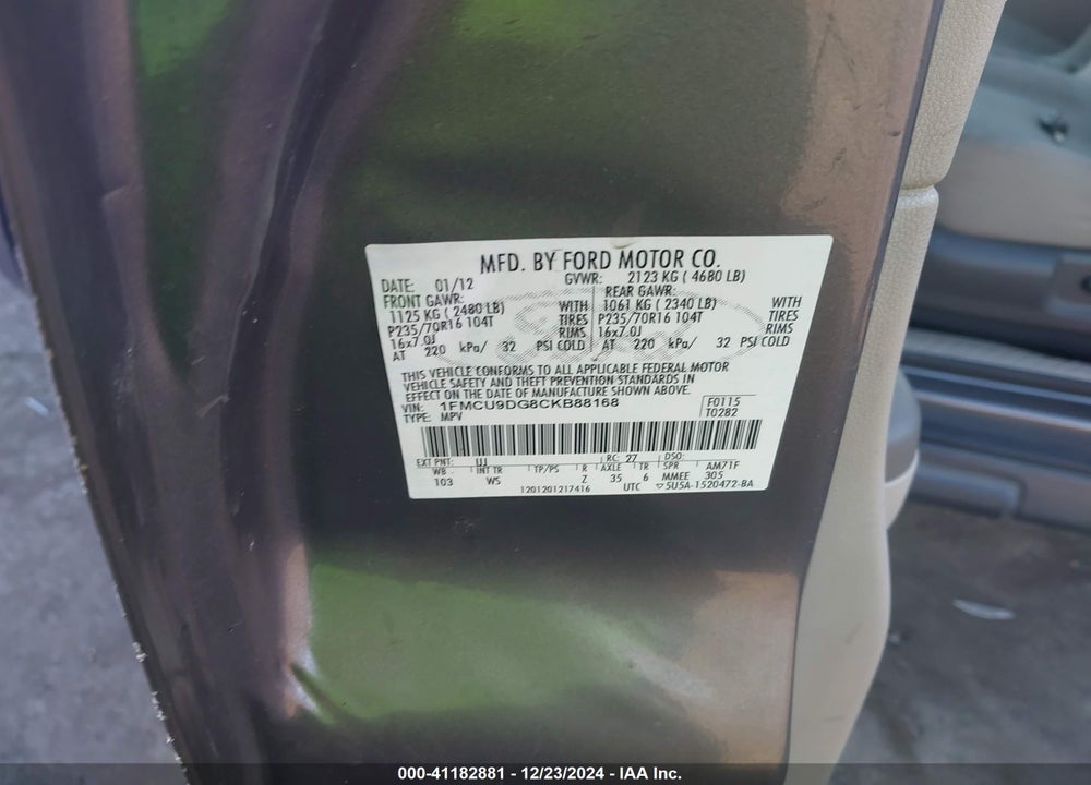 2012 FORD ESCAPE XLT VIN: 1FMCU9DG8CKB88168