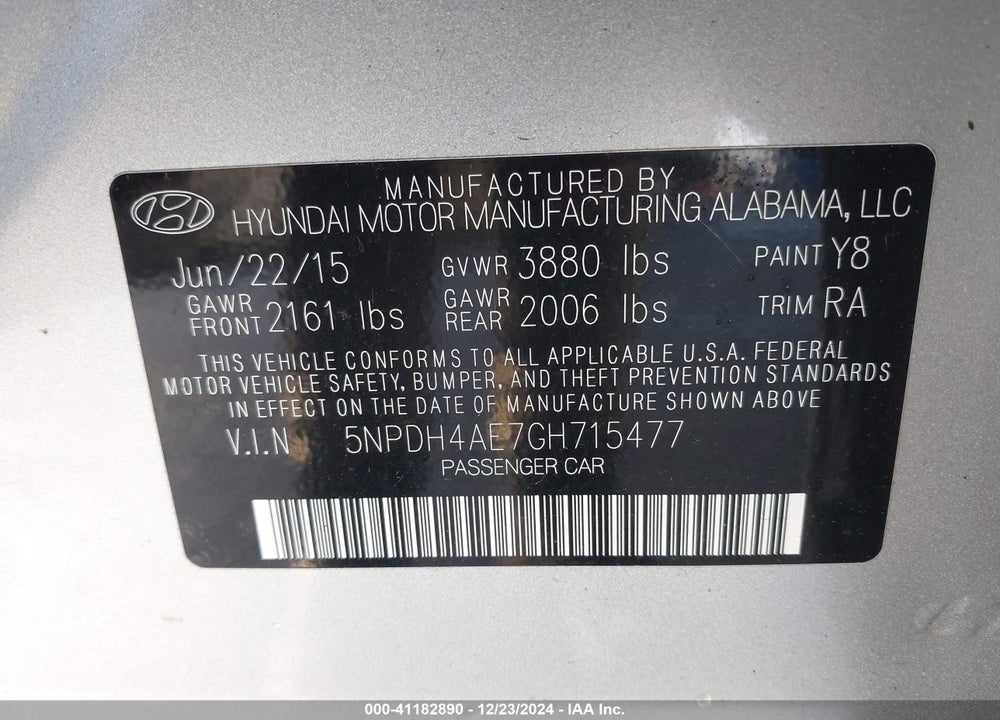 2016 HYUNDAI ELANTRA SE VIN: 5NPDH4AE7GH715477