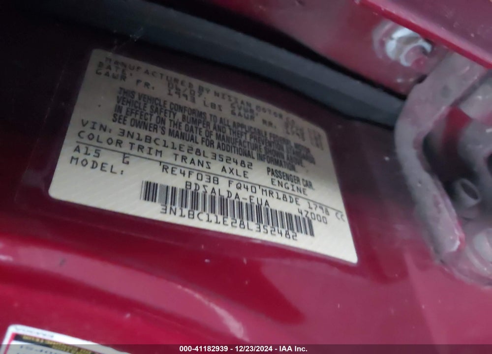 2008 NISSAN VERSA 1.8S VIN: 3N1BC11E28L352482