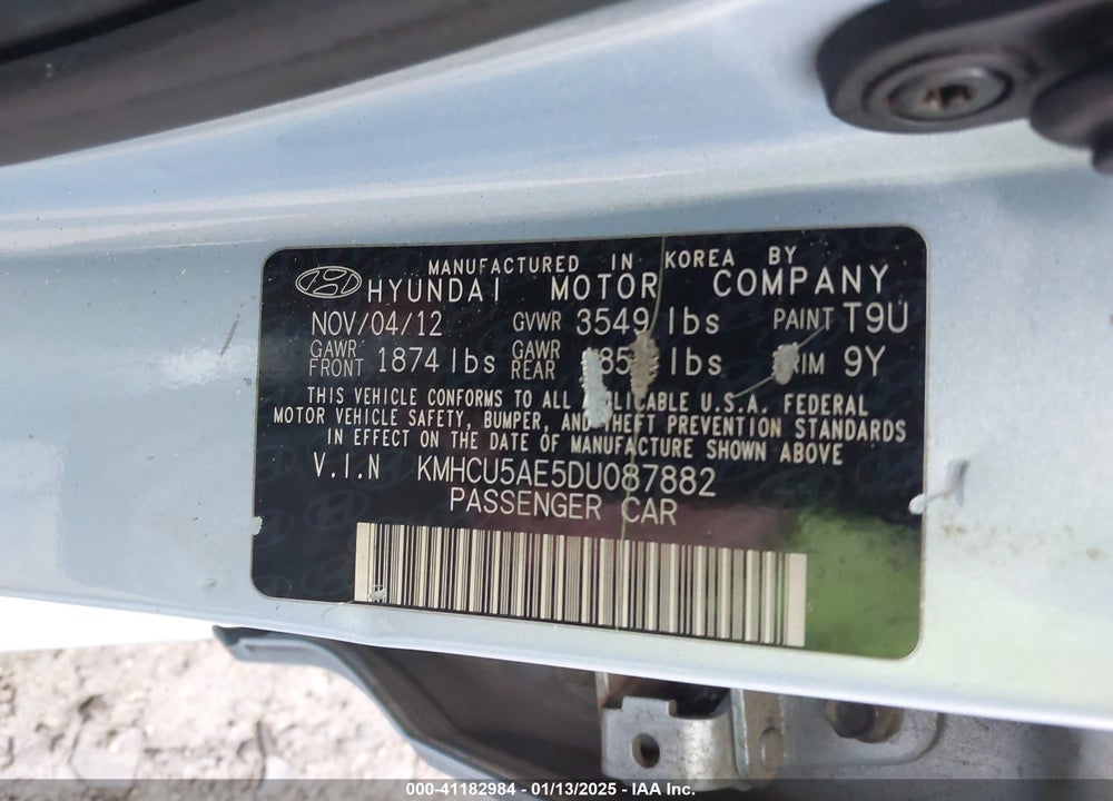 2013 HYUNDAI ACCENT SE VIN: KMHCU5AE5DU087882
