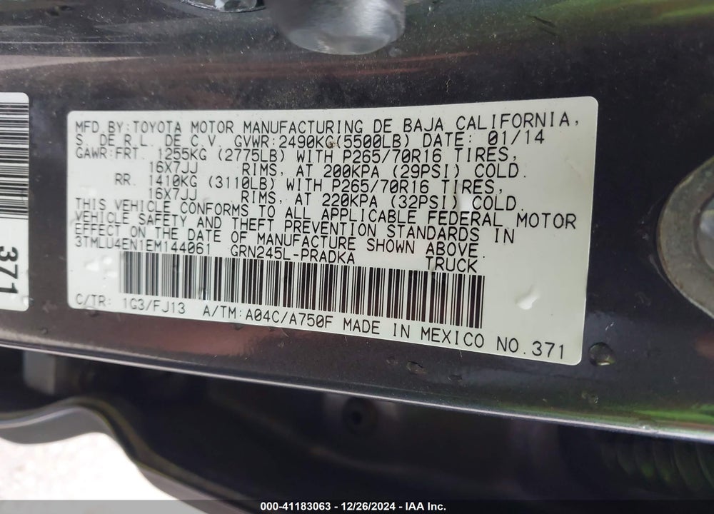 2014 TOYOTA TACOMA DOUBLE CAB VIN: 3TMLU4EN1EM144061