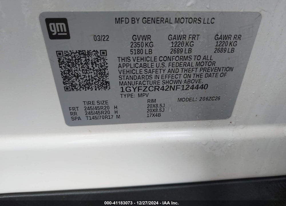2022 CADILLAC XT4 FWD PREMIUM LUXURY VIN: 1GYFZCR42NF124440