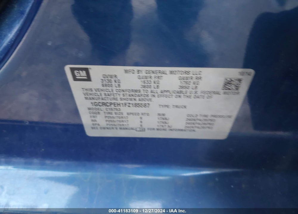 2015 CHEVROLET SILVERADO 1500 VIN: 1GCRCPEH1FZ185587