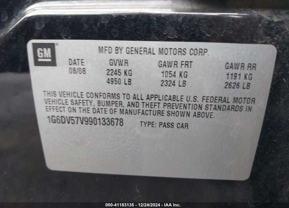 2009 CADILLAC CTS STANDARD VIN: 1G6DV57V990133678