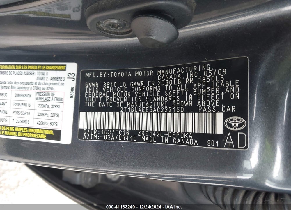2010 TOYOTA COROLLA VIN: 2T1BU4EE9AC222150