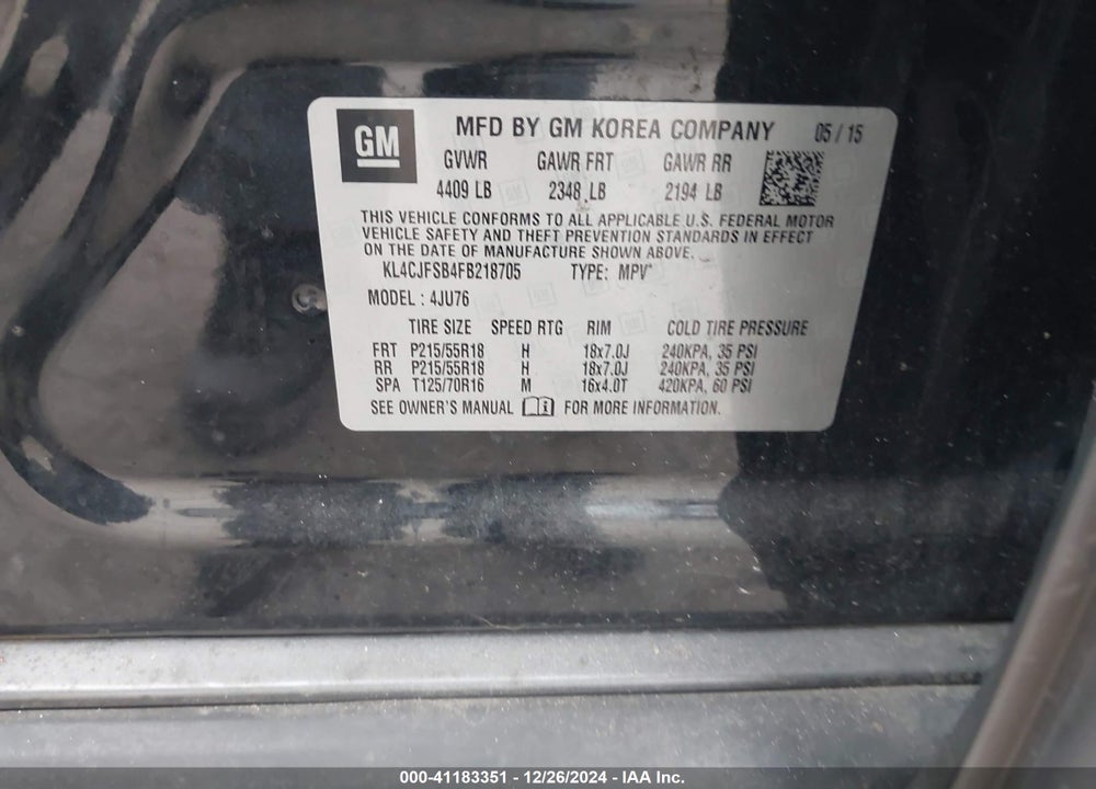 2015 BUICK ENCORE CONVENIENCE VIN: KL4CJFSB4FB218705