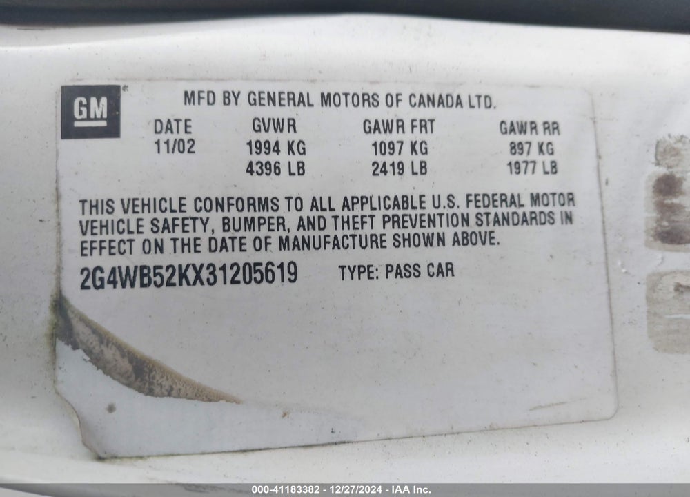 2003 BUICK REGAL LS VIN: 2G4WB52KX31205619