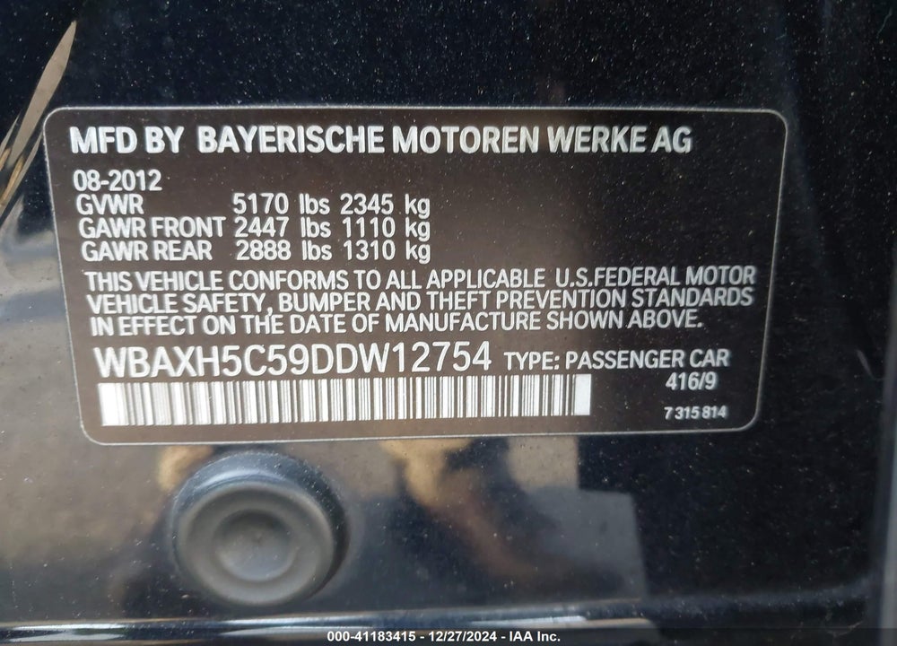 2013 BMW 528I XDRIVE VIN: WBAXH5C59DDW12754