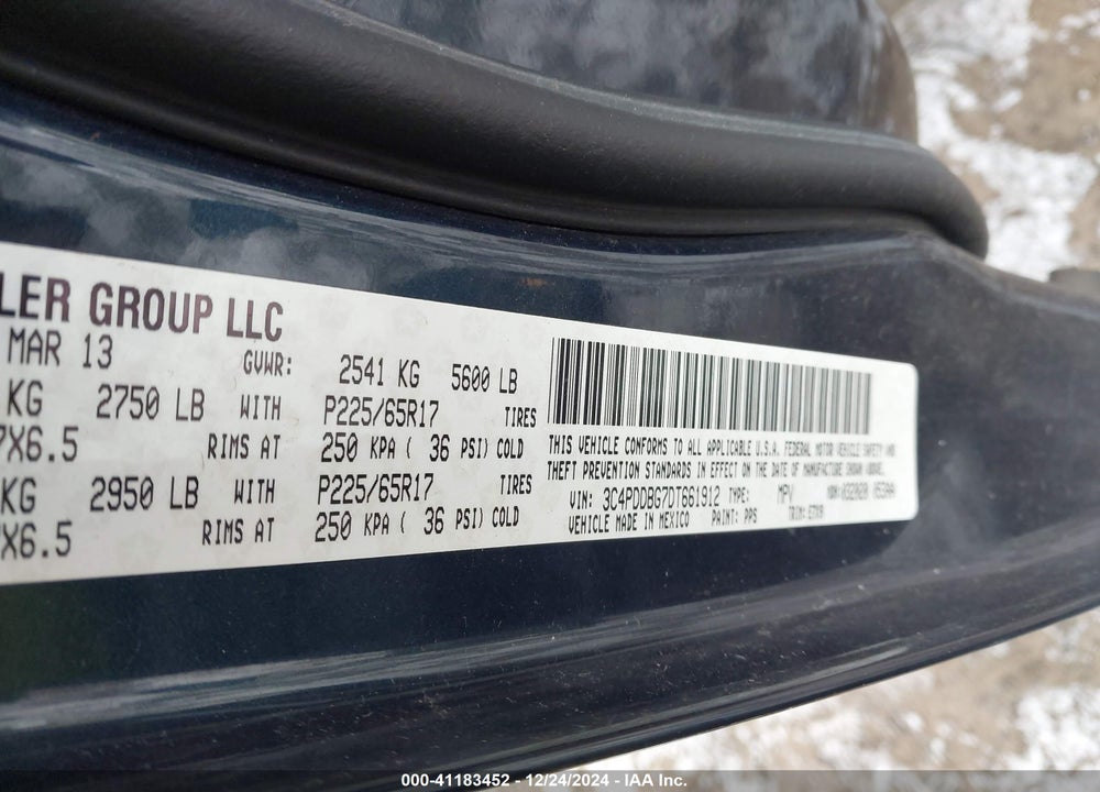 2013 DODGE JOURNEY VIN: 3C4PDDBG7DT661912