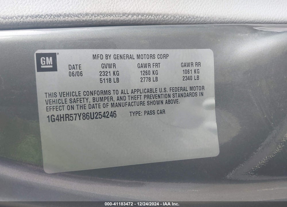 2006 BUICK LUCERNE CXL VIN: 1G4HR57Y86U254246