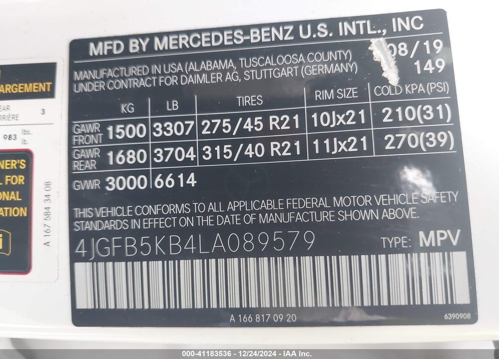 2020 MERCEDES-BENZ GLE 450 4MATIC VIN: 4JGFB5KB4LA089579