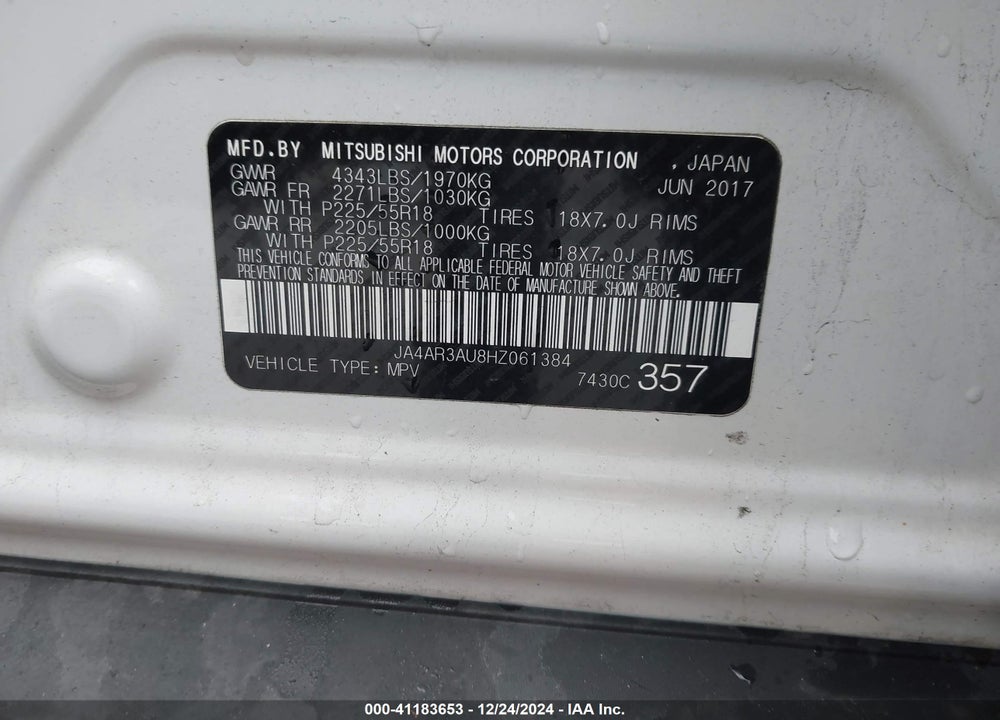 2017 MITSUBISHI OUTLANDER SPORT VIN: JA4AR3AU8HZ061384