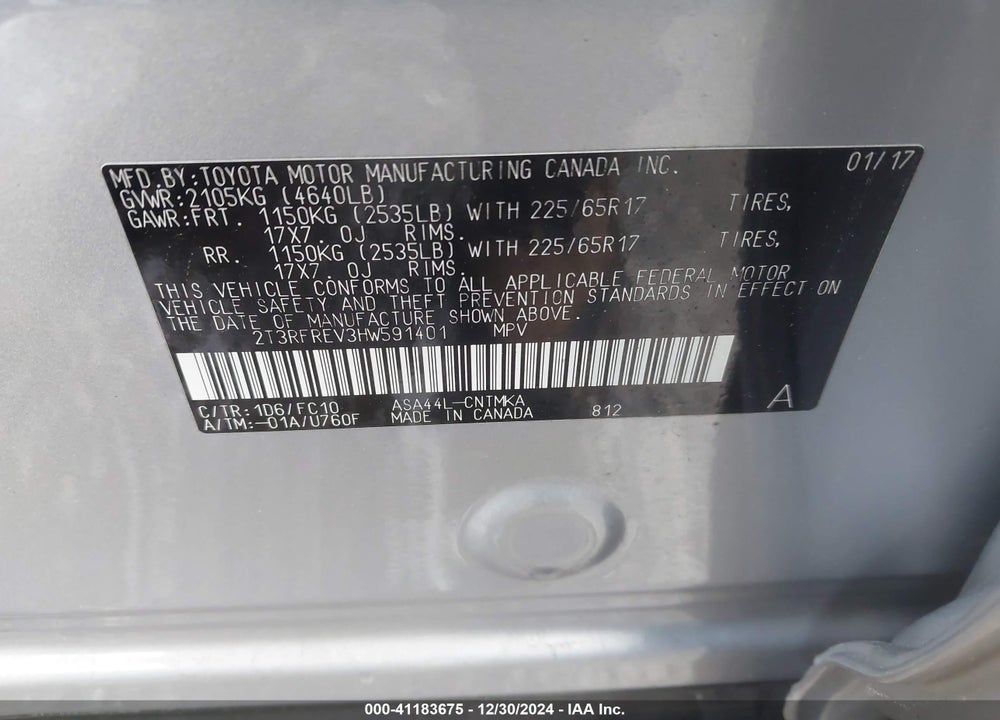 2017 TOYOTA RAV4 VIN: 2T3RFREV3HW591401