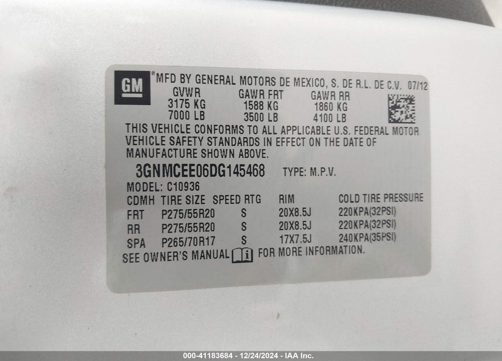 2013 CHEVROLET AVALANCHE LS VIN: 3GNMCEE06DG145468