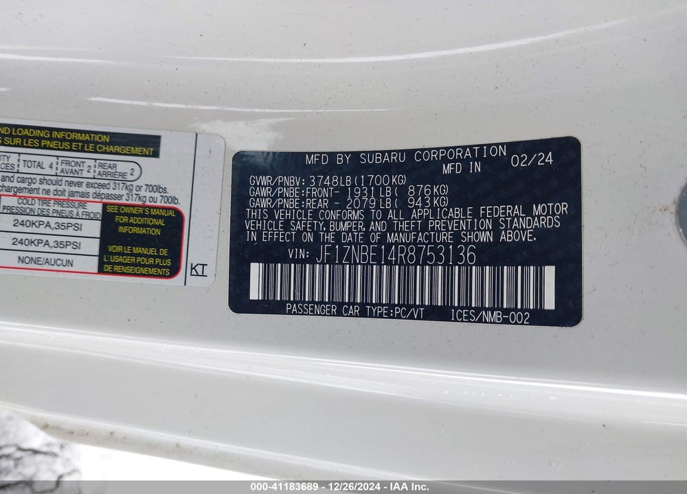 2024 TOYOTA GR86 PREMIUM VIN: JF1ZNBE14R8753136
